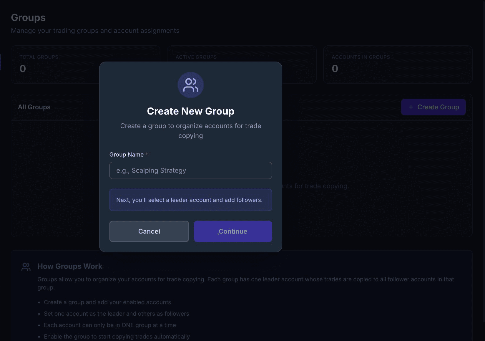 Create New Group modal