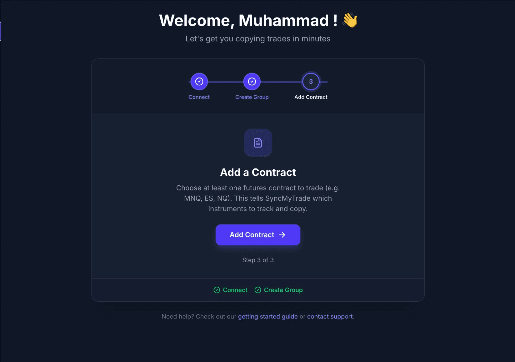 Onboarding Step 3 - Add a Contract